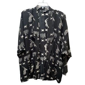 Sam Hilu Vtg artful black & white animal print open front blazer size M #42-1868